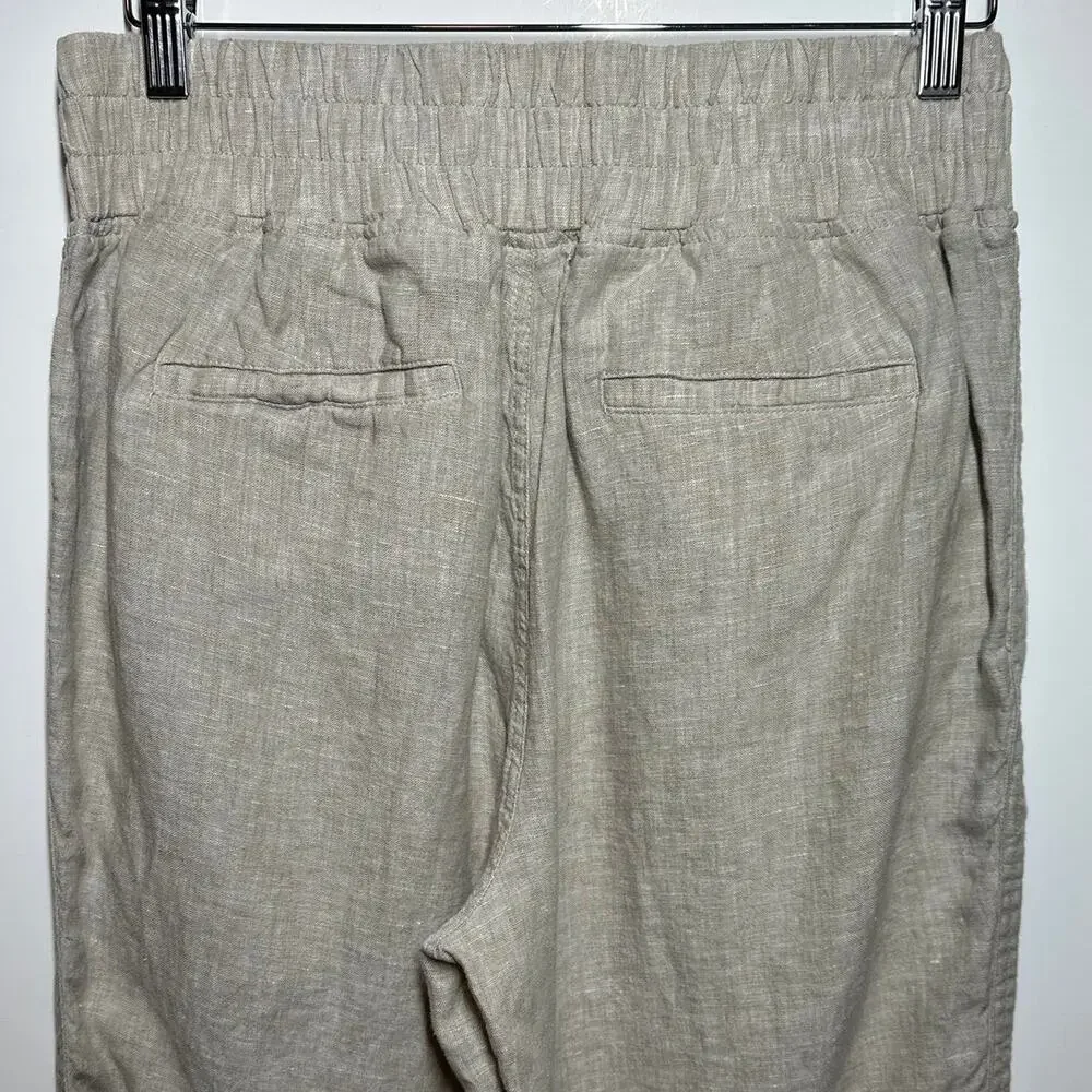 QUINCE 100% European Linen Wide Leg Pants Flax Beige Sz M Pockets Boho Beachy